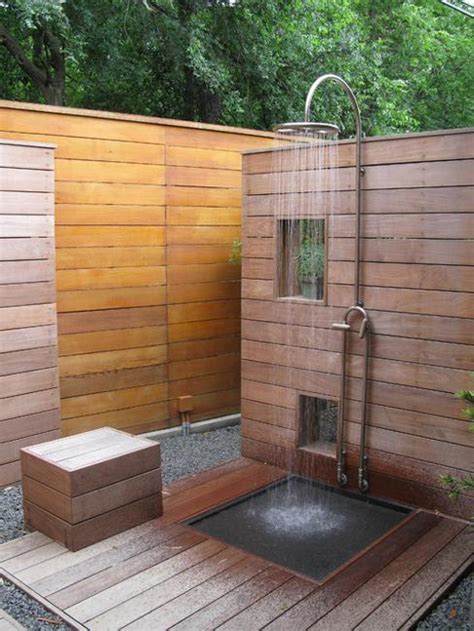 33 design ideas for wooden and metal outdoor shower enclosures|diy outdoor shower panels.